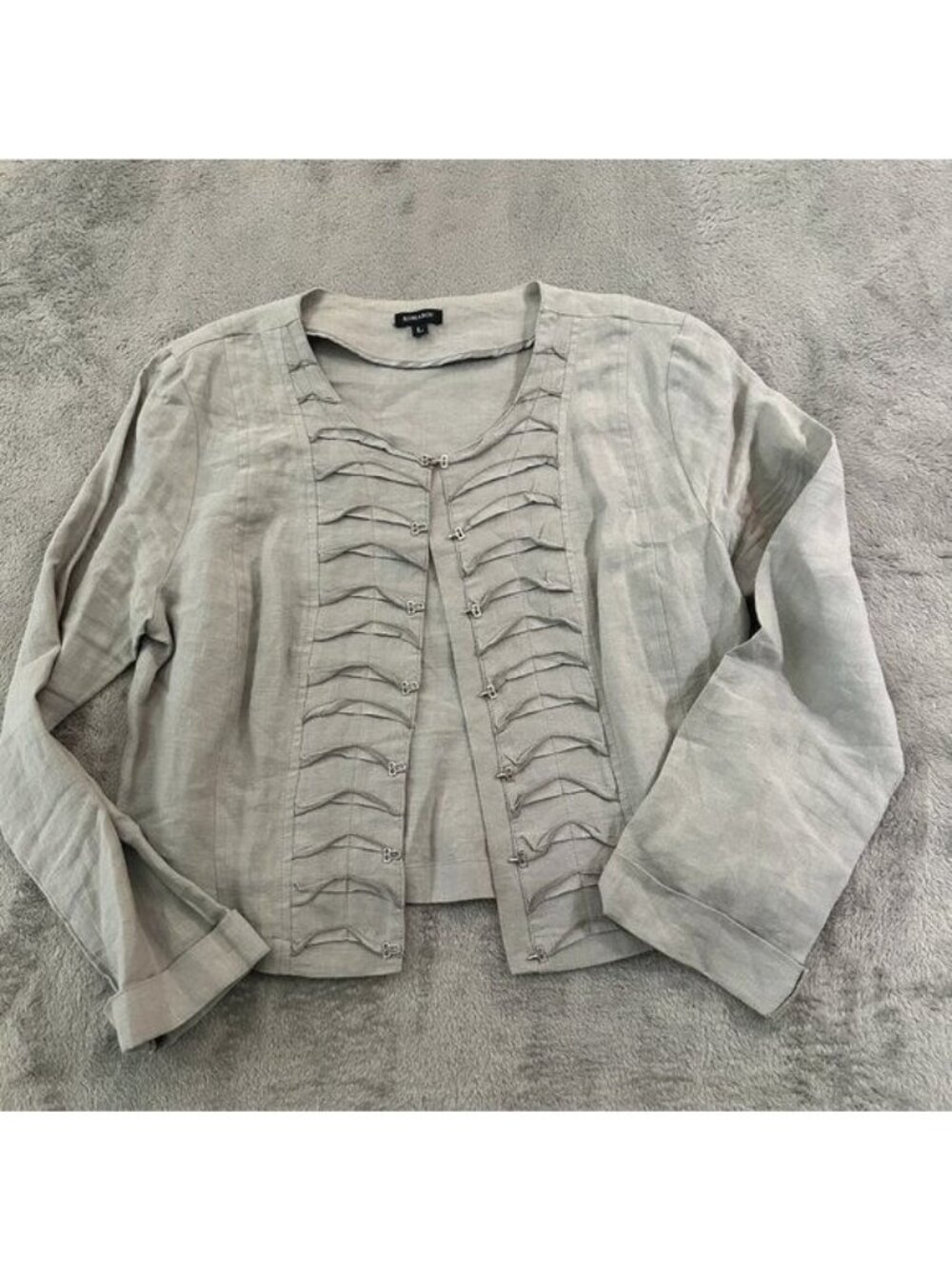 Komarov 100% Linen Gray Jacket Cardigan Women's size LARGE Lagenlook Luxury